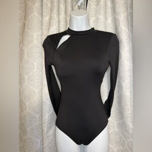 Danz N Motion Black Long Sleeve Leotard Cutout Back Dance Bodysuit M